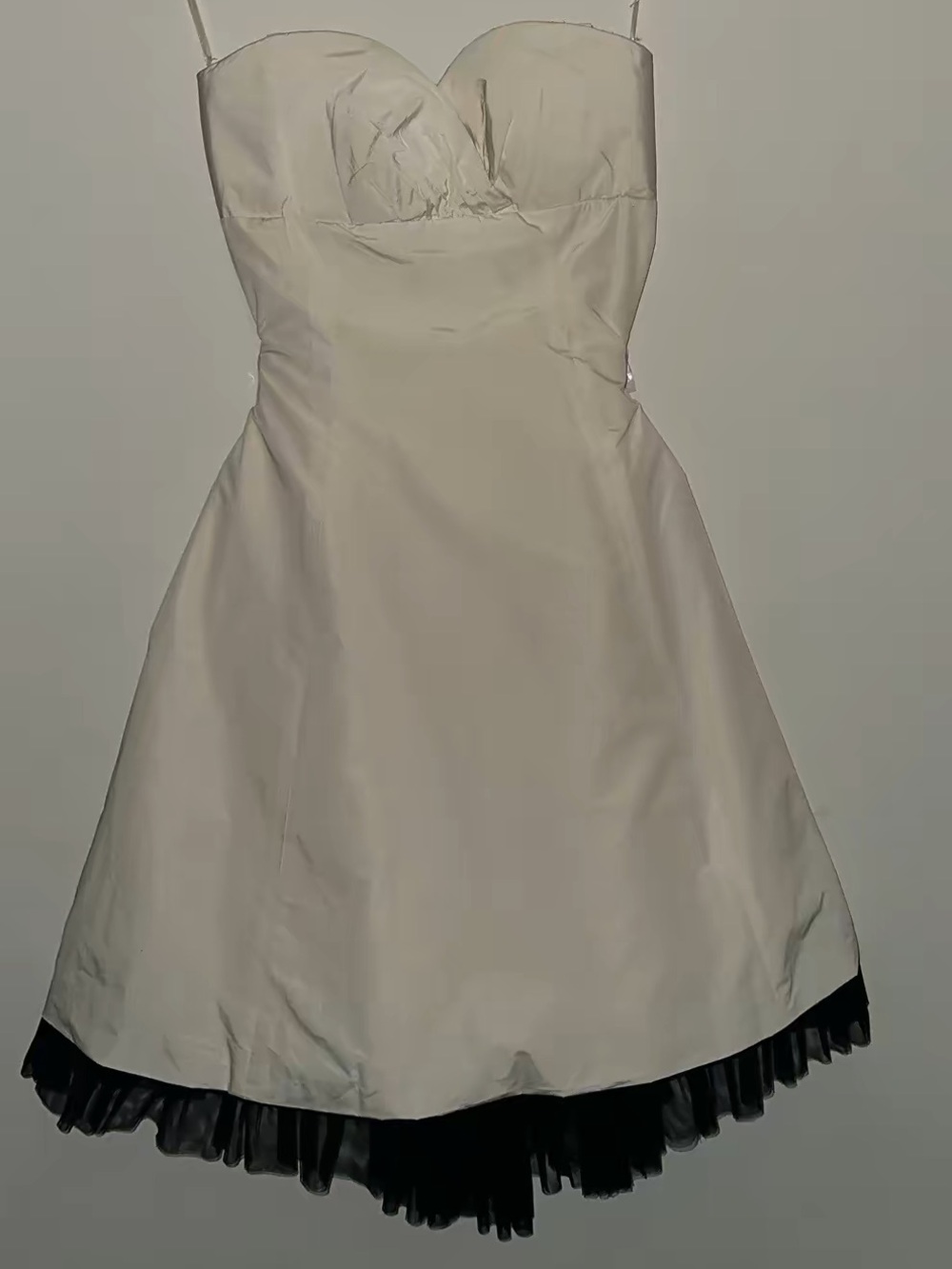 BCBGMaxAzria Cream Strapless A-Line Dress with Black Tulle Hem
